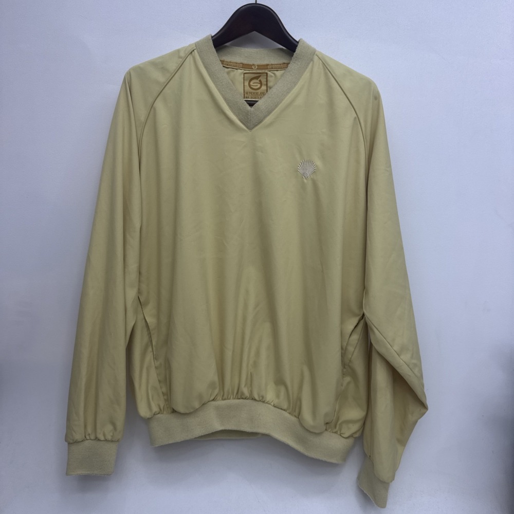 SUNDERLAND SCOTLAND GOLF V NECK Custard Color Pullover Rain Windshirt MEN Large